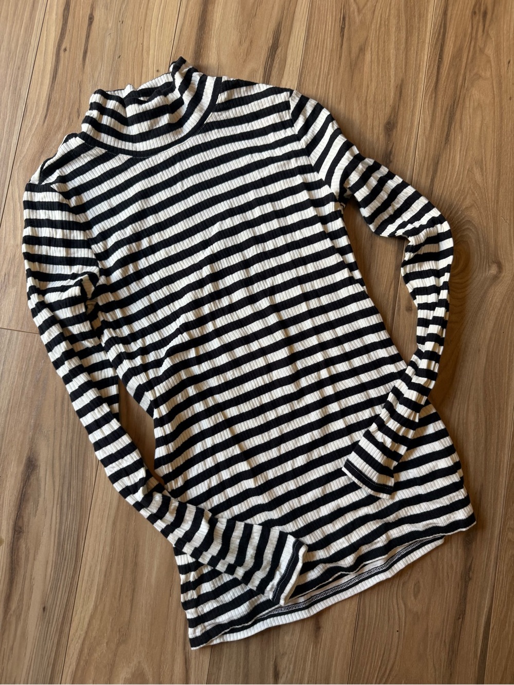 Talbots Black and White Striped Ribbed Turtleneck Top